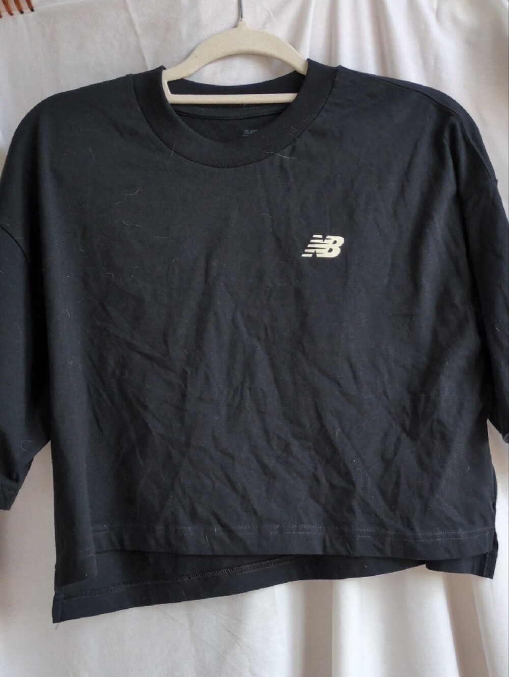 New Balance Black Short Sleeve Crop Tee with White Logo
